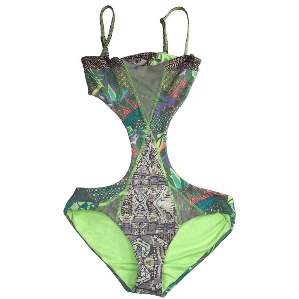Maaji Swimsuit One Piece. Sexy Flattering Silhouette. Green Gray Medium